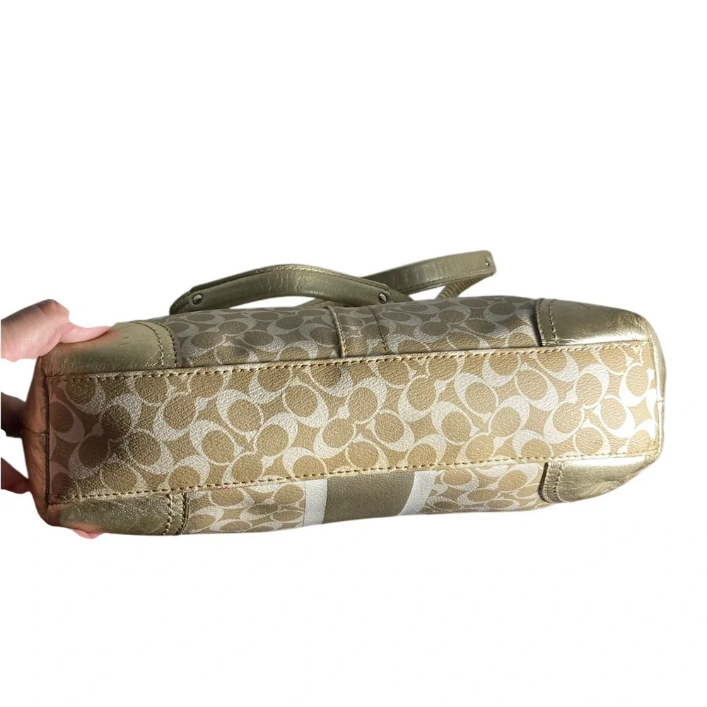 Coach Chelsea Heritage stripe Stylish Beige and Gold Tote Bag